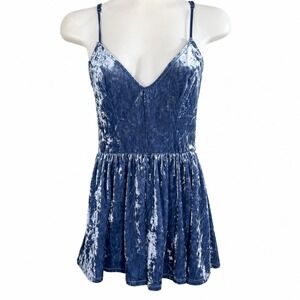 LA Hearts Velvet Shorts Romper S Blue Crushed Velvet Cami Strappy Back Skater